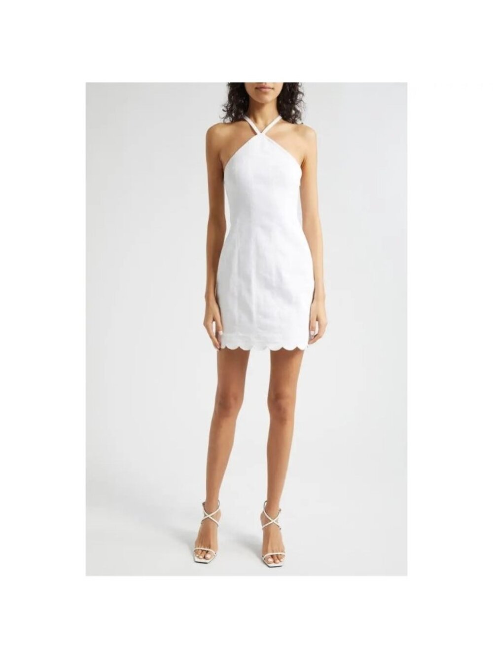 🆕 Cinq à Sept Hadley Halter Mini Dress Scalloped Hem White 14